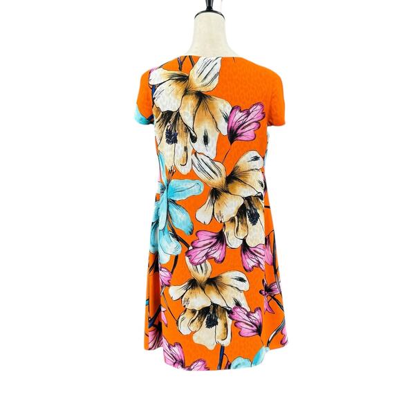 Chico’s Sz 00 PETITE Reversible Orange Tropical Floral Cheetah Print Shift Dress - Picture 4 of 15